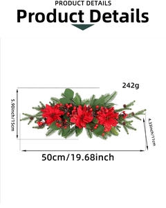 50cm Weihnachts-Türschmuck mit roten Weihnachtssternen, Tannennadeln und Beeren für Tische