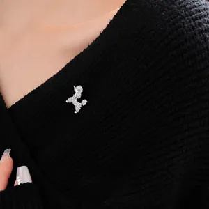 Sparkling Zircon Poodle Puppy Brooch Elegant Copper Animal Lapel Pin Fashion Accessory For Women