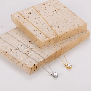 Minimalist V-shaped S925 sterling silver necklaces with zircon pendants in gold and silver
