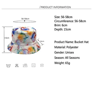 Colorful double-sided polyester bucket hat with 56-58cm circumference and sun protection