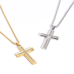 Cross pendant necklace in gold and silver finish with sparkling crystal embellishments