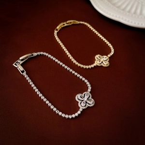 Four Leaf Clover Zircon Tennis Chain Bracelet Women Copper Flower Fashion Elegant Light Luxury Jewelry