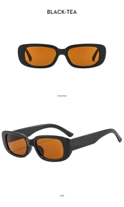 Front and side views of vintage matte black rectangle sunglasses with tea lenses
