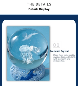 Detail of 3D jellyfish laser engraved crystal ball with astronaut relief USB base