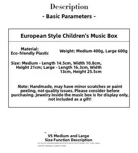Detailed size specifications for European style piano jewelry music box with dimensions