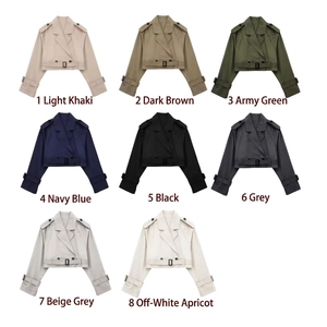 Trench-Coat Court Pour Femmes Veste Double Boutonnage Avec Ceinture Revers Couleur Unie Décontracté Manches Longues Épaulettes