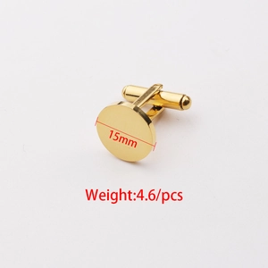 Polished 15mm gold round cufflinks for men's French shirts made of durable titanium steel