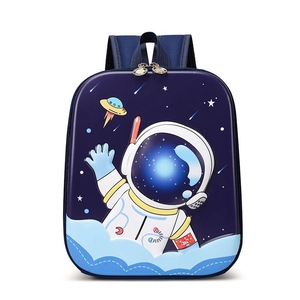 Waterproof navy blue astronaut kids backpack with glossy hardshell for kindergarten