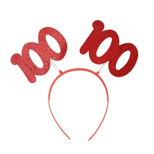 Sparkly red glitter 100th day celebration headband with spring-loaded numbers