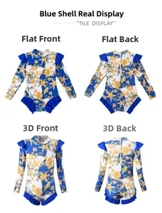 Détails du maillot sirène à manches longues avec motifs d'étoiles de mer et volants