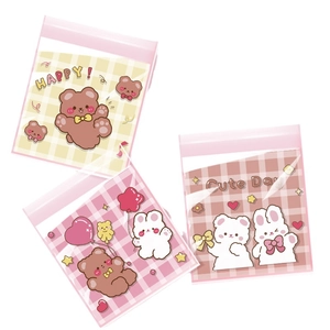 Cute cartoon bear and rabbit transparent self-adhesive packaging bags for cookies and candies