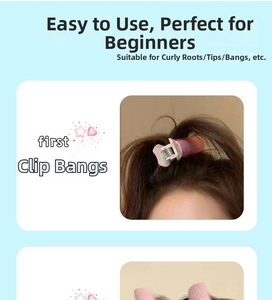 Detailed guide showing steps to use pink hair root clips for volumizing bangs