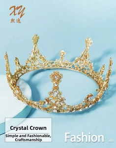 Detailed close-up of golden bridal crown with floral leaf patterns and inlaid rhinestones