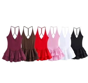 Halter neck mini dress with deep V-neck and ruffled skirt in multiple color options