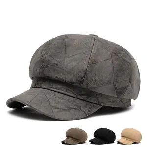 British style newsboy cap in dark grey with geometric texture and color options