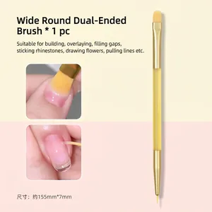 Detailed view of dual-ended pink nail brush with round tip and thin liner for gel art