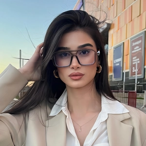 Classic double-bridge aviator sunglasses with transparent grey frame and square lenses