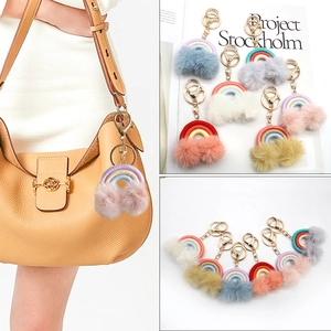 Rainbow Macrame Keychain Cotton Rope Pom Pom Handmade Boho Colorful Bag Charm Car Pendant Key Ring For Women Girls