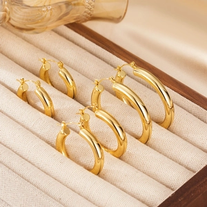 Minimalist Hollow Hoop Earrings 304 Stainless Steel 18K Gold Plated High Polished Lightweight Geometric For Women Men