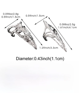 Technical size chart for silver punk knuckle rings showing exact dimensions and weight