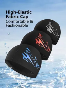 Three-pack high-elastic fabric swimming caps with flame print and ROELIA logo in black