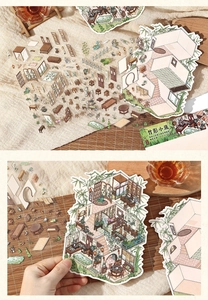 Detail of DIY Chinese classical architecture stickers with bamboo garden motifs