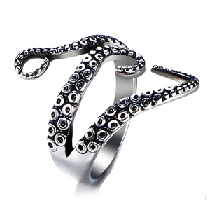 Classic stainless steel octopus tentacle ring with vintage punk style and open design