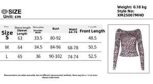 Tableau des tailles pour haut zébré à manches longues avec mesures en cm pour S, M, L