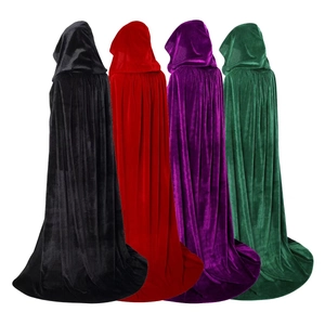Velvet Hooded Cloak Long Cape Halloween Gothic Cosplay Costume Props Stage Performance Wear For Men Women