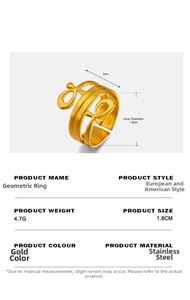 Detailed size chart for 18K gold plated stainless steel Ankh cross ring weighing 4.7g