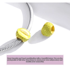Detailed S925 silver durian fruit charm with green enamel on a silver snake chain