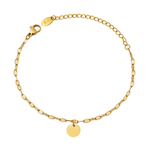 Minimalist 18K gold chain bracelet with round coin pendant and adjustable lobster clasp