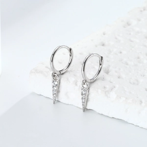 S925 sterling silver hoop earrings with sparkling colorful zircon triangle cone pendants