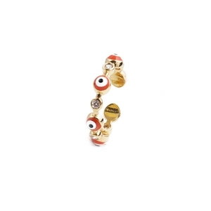 Bohemian gold evil eye open ring featuring red enamel and sparkling zircon accents