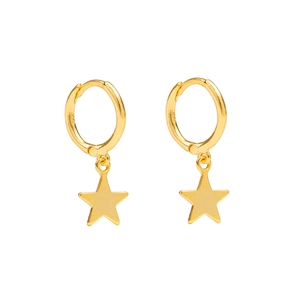 Elegant gold star drop huggie earrings featuring a polished minimalist pentagram design