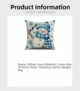 Detailed specs of 45x45cm Christmas snowman linen pillowcase with weight info