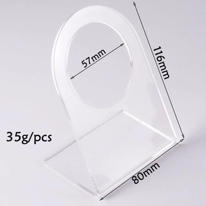 Clear acrylic piercing model display stand with dimensions and circular opening