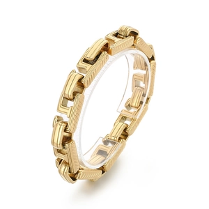 Retro gold titanium steel men's chain bracelet with textured geometric links and diagonal patterns