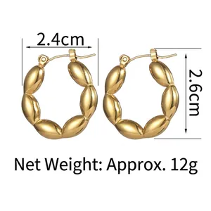 Minimalist gold stainless steel oval beaded earrings measuring 2.4cm x 2.6cm and weighing 12g