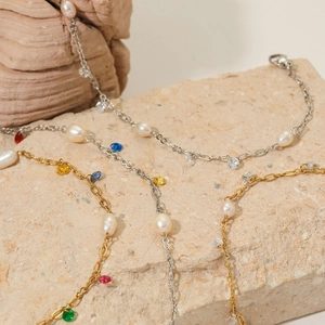 Chevillères en acier inoxydable doré et argenté avec perles et pierres colorées