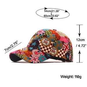 Fashionable graffiti baseball cap with Union Jack and dimensions 54-60cm head size