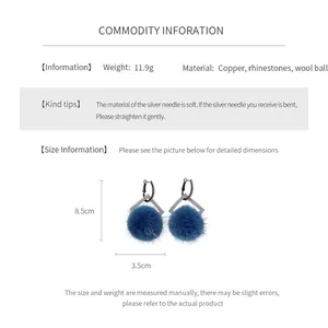 Detailed view of silver needle rhinestone earrings showing dimensions 8.5cm by 3.5cm