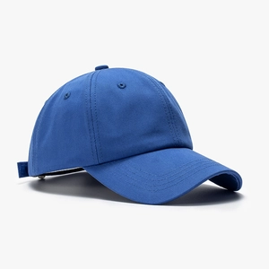 Navy blue cotton baseball cap in minimalist solid color with breathable twill fabric