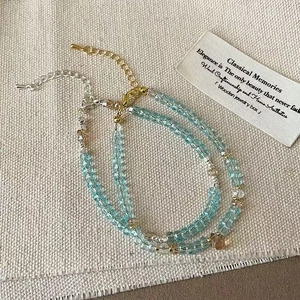 Beaded Bracelet Artificial Crystal Glass Faceted Beads Water Drop Heart Pendant Adjustable Alloy Jewelry For Women