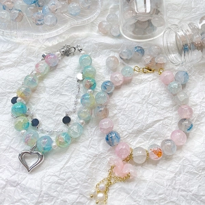 10mm ice-crack glass beads for DIY bracelets with floral and heart pendants