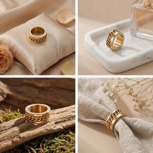 Bague chaîne dorée large avec cristaux pour femme, bijoux hip hop élégants en acier inoxydable