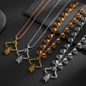 Gothische schedelketting met skelet hanger in goud en zilver voor Halloween