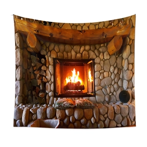 Bohemian style stone fireplace wall tapestry made of lightweight polyester fabric