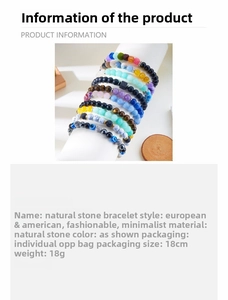Detail view of various natural stone beads with elastic band showing 18cm product size