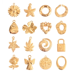 16-piece golden stainless steel DIY flower and leaf charms for jewelry making accessories